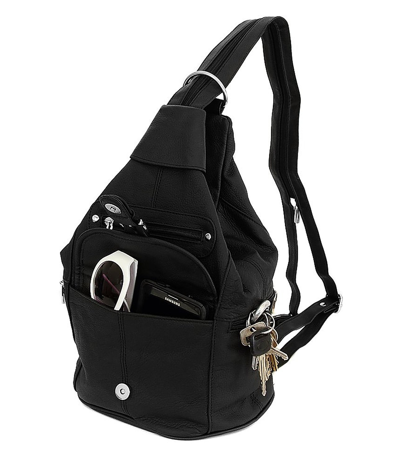 Womens Leather Convertible 7 Pocket Tear Drop Sling Backpack Purse ...